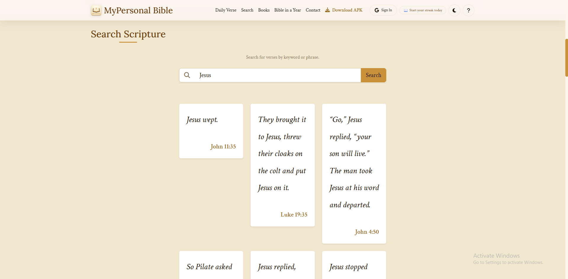 Scripture Search feature screenshot